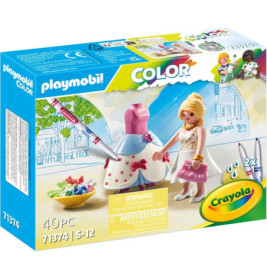 Playmobil Color-Set für Kinder von 5-12 Jahren mit zwei Figuren, Stiften, Salatschüssel und Crayola-Branding.