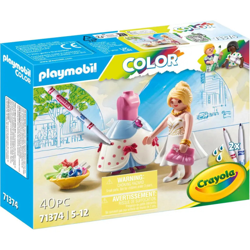 Playmobil Color-Set für Kinder von 5-12 Jahren mit zwei Figuren, Stiften, Salatschüssel und Crayola-Branding. Playmobil Color-Set für Kinder von 5-12 Jahren mit zwei Figuren, Stiften, Salatschüssel und Crayola-Branding.