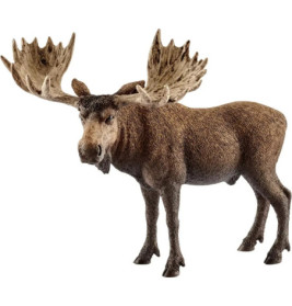 Realistische Figur eines braunen Elchs mit großen, strukturierten Geweihen auf weißem Hintergrund.