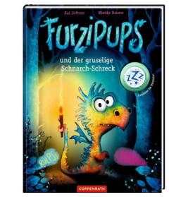 Ein blauer Drache mit grünen Stacheln steht im dunklen Wald auf dem Cover eines deutschen Kinderbuchs.