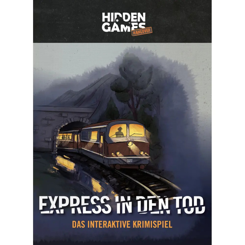 Ein Zug verlässt nachts einen Tunnel, Cover von Express in den Tod, einem interaktiven Krimispiel. Ein Zug verlässt nachts einen Tunnel, Cover von Express in den Tod, einem interaktiven Krimispiel.