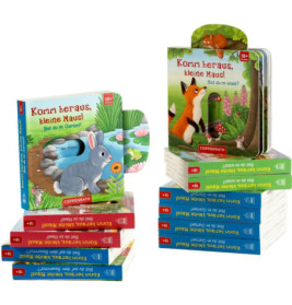 Gestapelte deutsche Kinderbücher mit Tiermotiven, darunter ein Hase und ein Fuchs auf den Covern.