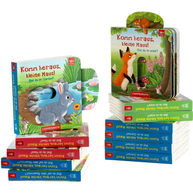 Gestapelte deutsche Kinderbücher mit Tiermotiven, darunter ein Hase und ein Fuchs auf den Covern.
