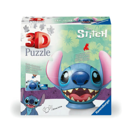 3D-Puzzlebox mit Disneys Stitch, zeigt fertigen Stitch-Kopf und bunt gestaltete Verpackung.