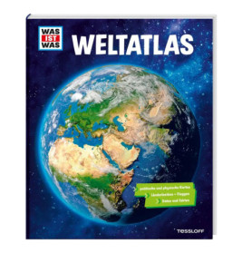 Was ist Was Weltatlas: Buchcover mit Ansicht der Erde aus dem All, Titel in weißen Großbuchstaben.