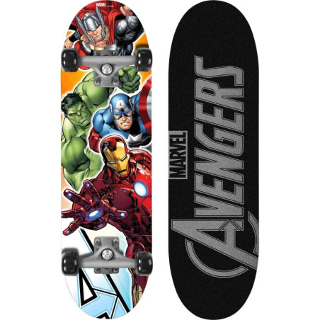 Marvel Avengers Skateboard mit Hulk, Thor, Captain America und Iron Man, schwarzes Griptape mit Logo.