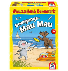 Maus und Bär spielen am Strand Bewegungs-Mau Mau, ein Kartenspiel für Kinder ab 3 Jahren.