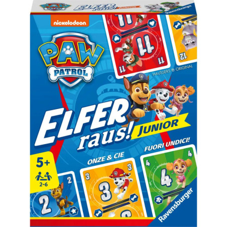 Paw Patrol Elfer Raus! Junior Kartenspiel für Kinder ab 5, 2-6 Spieler, von Ravensburger.