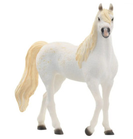 Modell eines weißen Pferdes mit langer, blonder Mähne und Schweif, das auf allen vier Beinen steht.