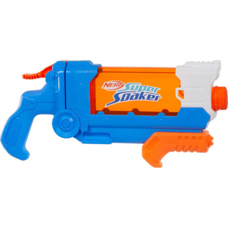 Bunter Nerf Super Soaker Wasserpistole in Blau, Orange und Weiß mit ergonomischem Griff.