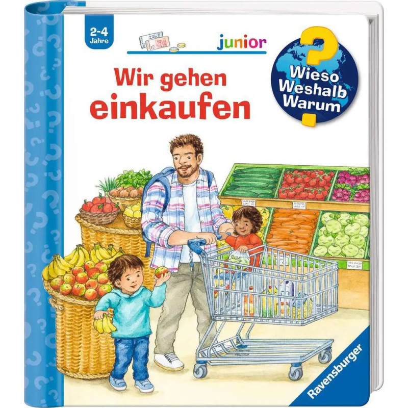 Ein Mann kauft mit zwei Kindern im Supermarkt Obst und Gemüse und füllt damit seinen Einkaufswagen.