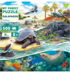 Bunte Galapagos-Tierwelt: Schildkröte, Robbe, Leguan, Vögel und Fische. Puzzle ab 8 Jahren.