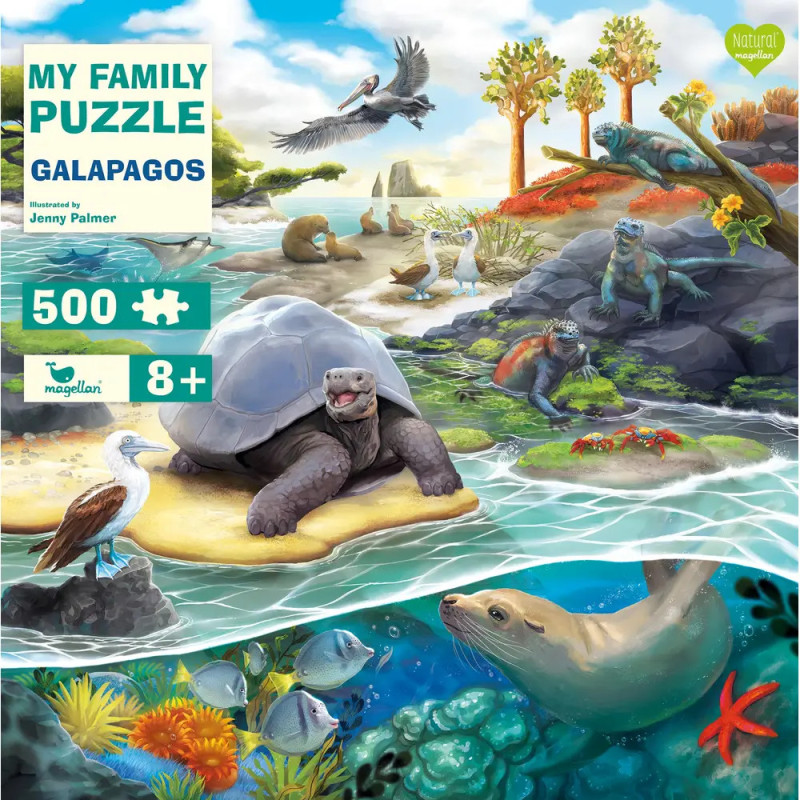 Bunte Galapagos-Tierwelt: Schildkröte, Robbe, Leguan, Vögel und Fische. Puzzle ab 8 Jahren. Bunte Galapagos-Tierwelt: Schildkröte, Robbe, Leguan, Vögel und Fische. Puzzle ab 8 Jahren.