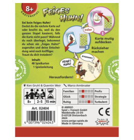 Rückseite einer Kartenspielbox mit Spielanleitung, Abbildungen sowie Alters- und Spielerangaben auf Deutsch.