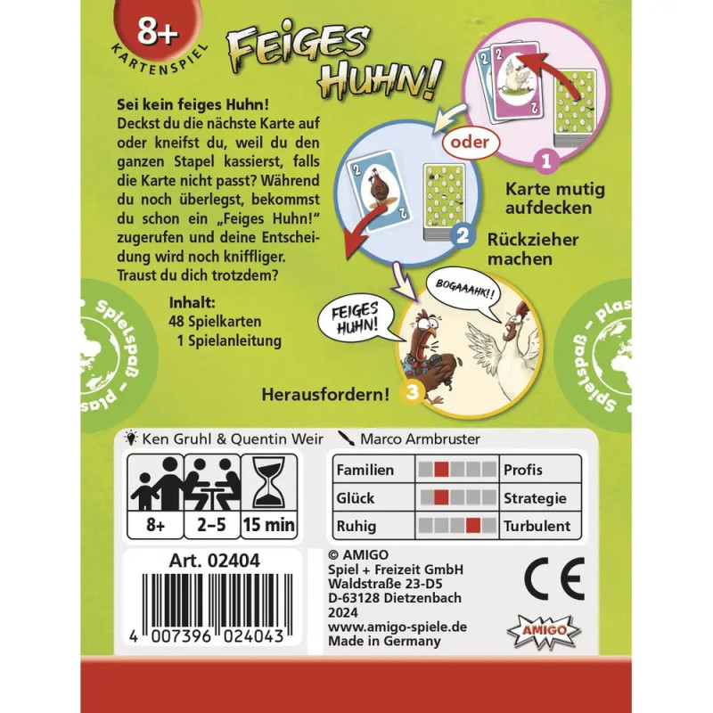 Rückseite einer Kartenspielbox mit Spielanleitung, Abbildungen sowie Alters- und Spielerangaben auf Deutsch.