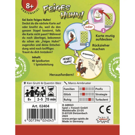 Rückseite einer Kartenspielbox mit Spielanleitung, Abbildungen sowie Alters- und Spielerangaben auf Deutsch.