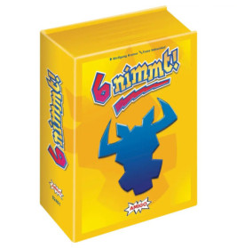 Gelbe 6 nimmt!-Kartenspielbox mit blauem Stierkopf-Logo und auffälligem, buntem Schriftzug.