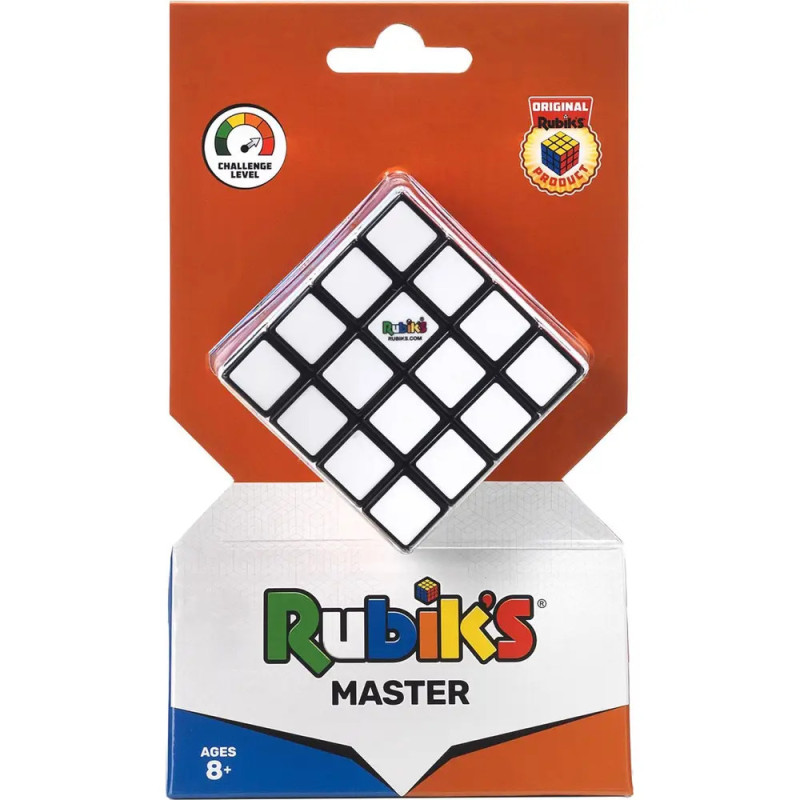 Rubiks Master im Karton, geeignet ab 8 Jahren, mit Schwierigkeitsgrad-Anzeige und offiziellem Logo.