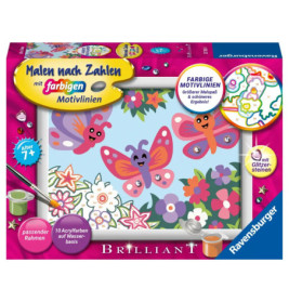 Ravensburger Malen-nach-Zahlen-Set mit Schmetterlingen und Blumen, geeignet für Kinder ab 7 Jahren.