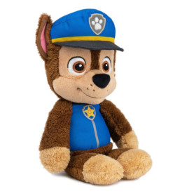 Plüschfigur Chase aus PAW Patrol in blauer Polizeiuniform und Mütze mit Pfotenabzeichen.