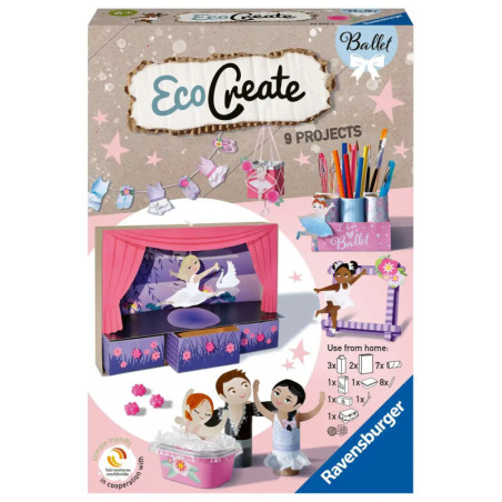 Box des Ravensburger EcoCreate Ballett-Bastelsets mit Beispielen und Materialien für Ballett-Projekte.