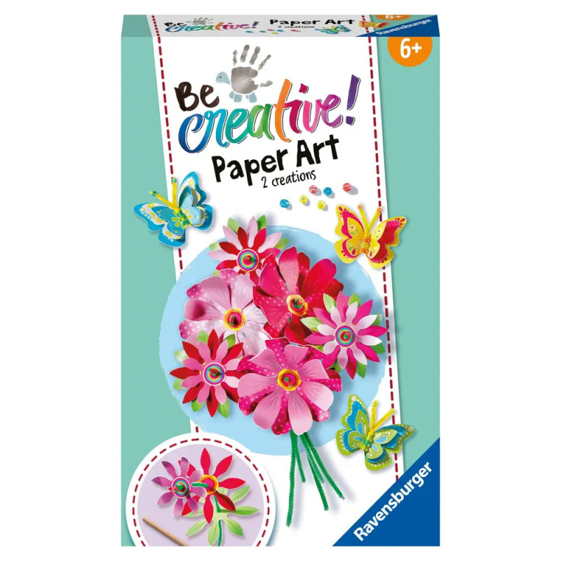 Bastelset Be Creative! mit Papierblumen und Schmetterlingen, geeignet für Kinder ab 6 Jahren.