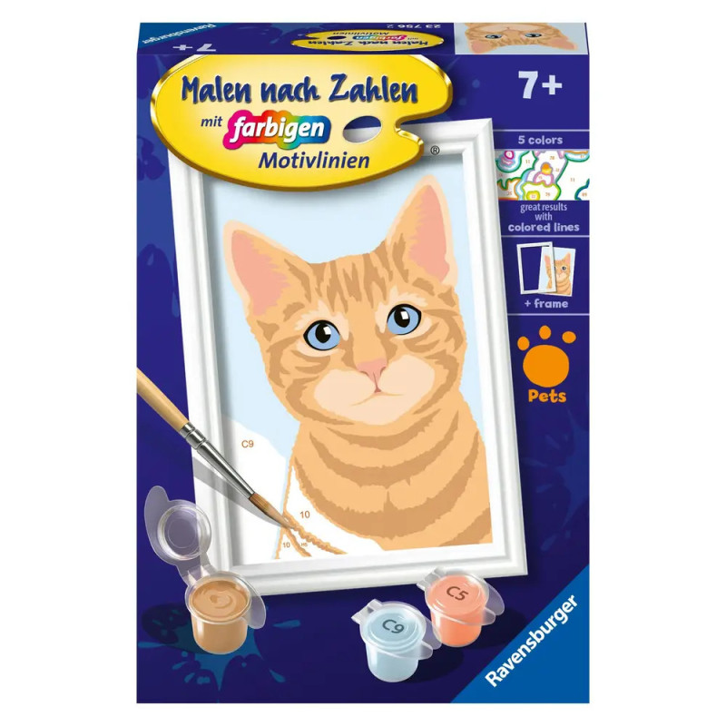 Ravensburger Malen nach Zahlen Serie F: Kreativset Niedliche Katze für Kinder ab 7, mit Farben und Pinsel.