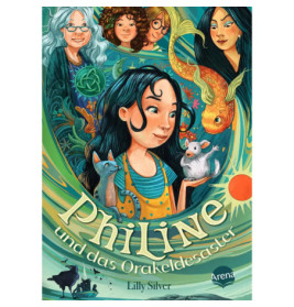 Illustration: Ein Mädchen mit Tieren, vier Frauen im Hintergrund, magische Wirbel deutscher Buchtitel.