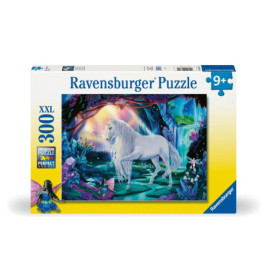 Ravensburger Kinderpuzzle Kristall-Einhorn, 300 XXL-Teile, ab 9 Jahren, zeigt ein weißes Einhorn.