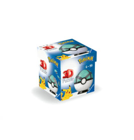 Blaue Pokémon-3D-Puzzlebox mit Pikachu und Pokéball, geeignet für Kinder und Erwachsene von 6 bis 99 Jahren.