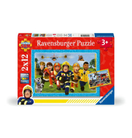 Fireman Sam Ravensburger Puzzle ab 3 Jahren mit Cartoon-Feuerwehrmännern und Rettungsfahrzeugen.