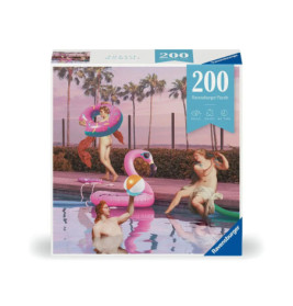Puzzle mit 200 Teilen: Klassische Kunstfiguren spielen bei einem modernen Pool mit aufblasbaren Schwimmen.