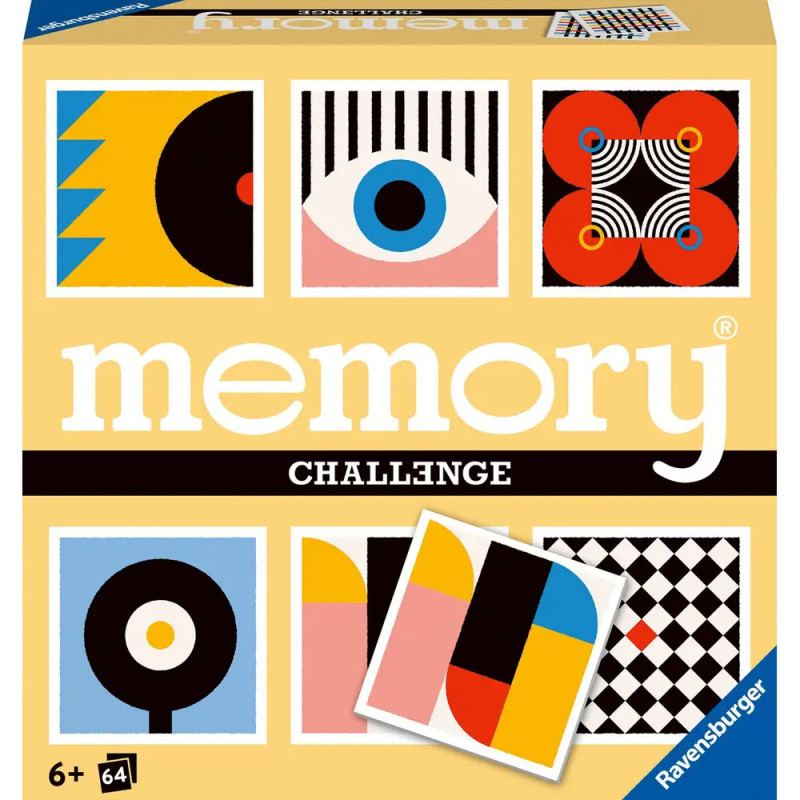 Box des Memory Challenge-Spiels mit abstrakten, bunten geometrischen Mustern auf der Vorderseite.