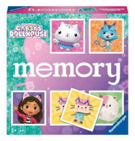 Gabbys Dollhouse Memory Game: Verpackung mit Cartoon-Katzen und Gabby auf buntem Hintergrund.