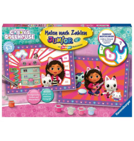 Gabbys Dollhouse Malen-nach-Zahlen-Set für Kinder mit Figuren und Farbtöpfen auf der Verpackung.