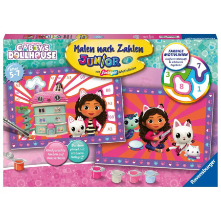 Gabbys Dollhouse Malen-nach-Zahlen-Set für Kinder mit Figuren und Farbtöpfen auf der Verpackung.