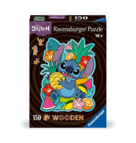 Disney Stitch Holzpuzzle-Box mit Stitch, der eine Ananas hält, umgeben von bunten Früchten und Blumen.
