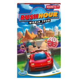 Rush Hour World Tour Spielbox mit rotem Sportwagen und bekannten Wahrzeichen im Hintergrund.