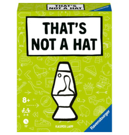 Grüne Spielebox mit der Aufschrift THATS NOT A HAT und einer Lava-Lampe als Zeichnung auf der Vorderseite.