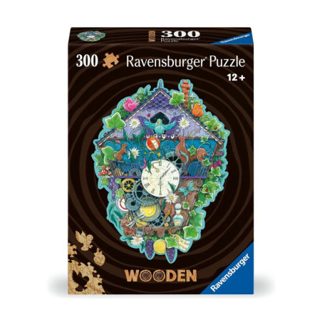 Ravensburger Holzpuzzle mit 300 Teilen, buntes Uhrendesign, geeignet für Kinder ab 12 Jahren.