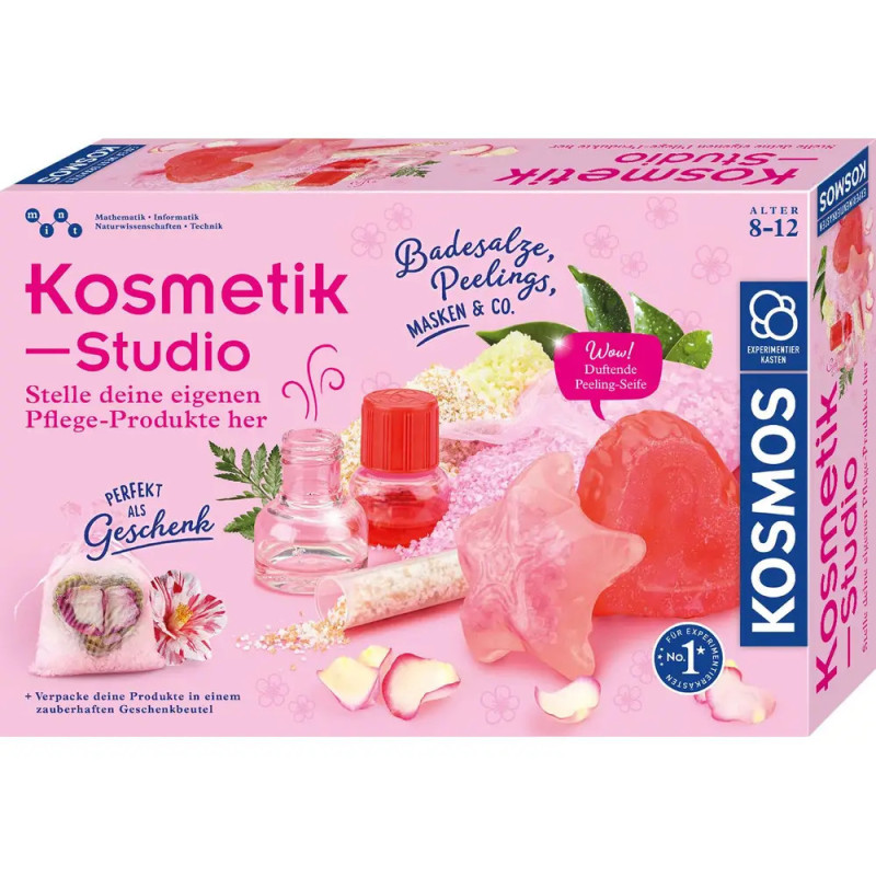 Kosmos Kosmetik-Studio für Kinder von 8-12 Jahren mit Badezusätzen, Masken, Fläschchen und rosa Kosmetikartikeln. Kosmos Kosmetik-Studio für Kinder von 8-12 Jahren mit Badezusätzen, Masken, Fläschchen und rosa Kosmetikartikeln.
