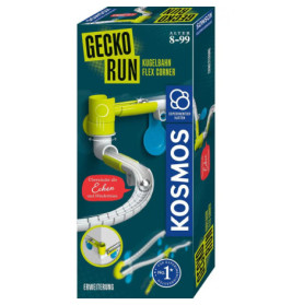 Kosmos Gecko Run Flex Corner Erweiterungsbox mit Abbildungen der Murmelbahn und Produktinfos auf der Verpackung.