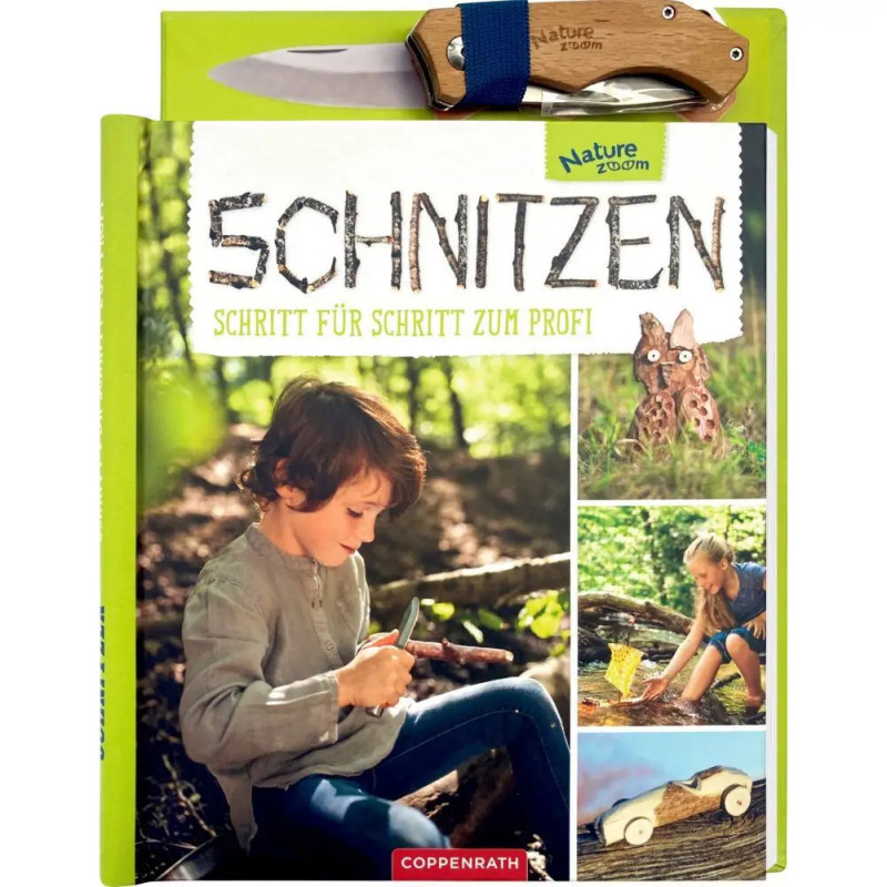 Coppenrath Nature Zoom: Schnitz-Guide mit Kinderfotos und Klappmesser, empfohlen ab 8 Jahren.