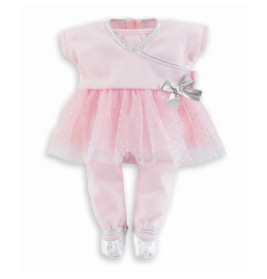 Hellrosa Baby-Outfit mit silbernen Akzenten, Tutu-Rock, Schleife und passenden Fußhosen.