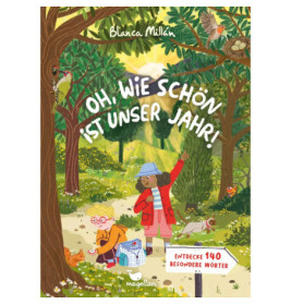 Buchcover: Kinder erkunden einen Wald mit Tieren und Vögeln, Titel Oh, wie schön ist unser Jahr!.