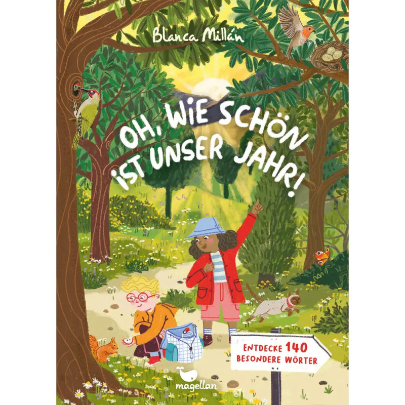 Buchcover: Kinder erkunden einen Wald mit Tieren und Vögeln, Titel Oh, wie schön ist unser Jahr!. Buchcover: Kinder erkunden einen Wald mit Tieren und Vögeln, Titel Oh, wie schön ist unser Jahr!.