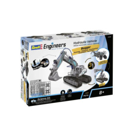 Revell Engineers Bagger Bausatz ab 8 Jahren, auf der Verpackung ist ein Modellbagger abgebildet.