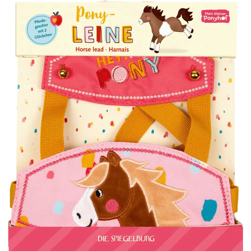 Buntes Kinder-Pferdehalfter mit Comic-Pony und deutscher Aufschrift auf der Verpackung.