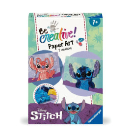 Disney Stitch Paper-Art-Set mit Bildern von zwei bunten Stitch-Motiven und dem Text Be Creative! Papierkunst.