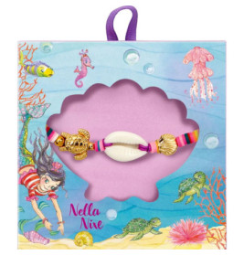 Buntes Kinderarmband mit Muschel- und Schildkrötenanhänger in ozeanischem Paket mit Meerjungfrauen und Meeresmotiven.